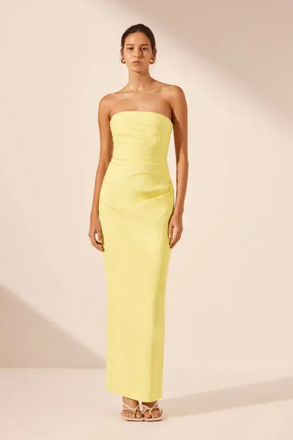 Shona Joy Lani Strapless Draped Maxi Dress Yellow Size 8  for rent on The Volte - main image