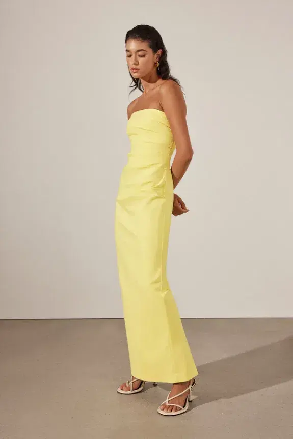 Shona Joy Lani Strapless Draped Maxi Dress Yellow Size 10  - Image 4