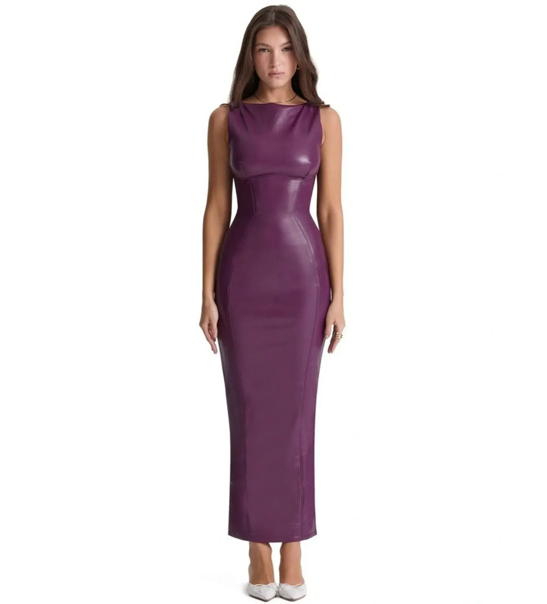 House of CB Sahara Vegan Leather Maxi Dress Merlot Size M/Au 10 - Image 1