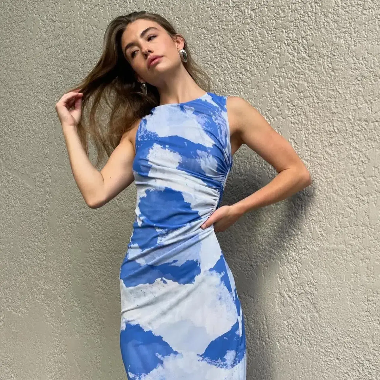 Scanlan Theodore Italian Cloud Print Dress in Blue Size AU 10 - Image 3