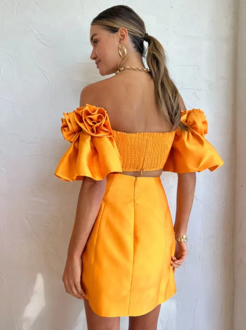 Alemais Macie Rosette Mini Dress in Saffron Size 12 for rent on The Volte - main image