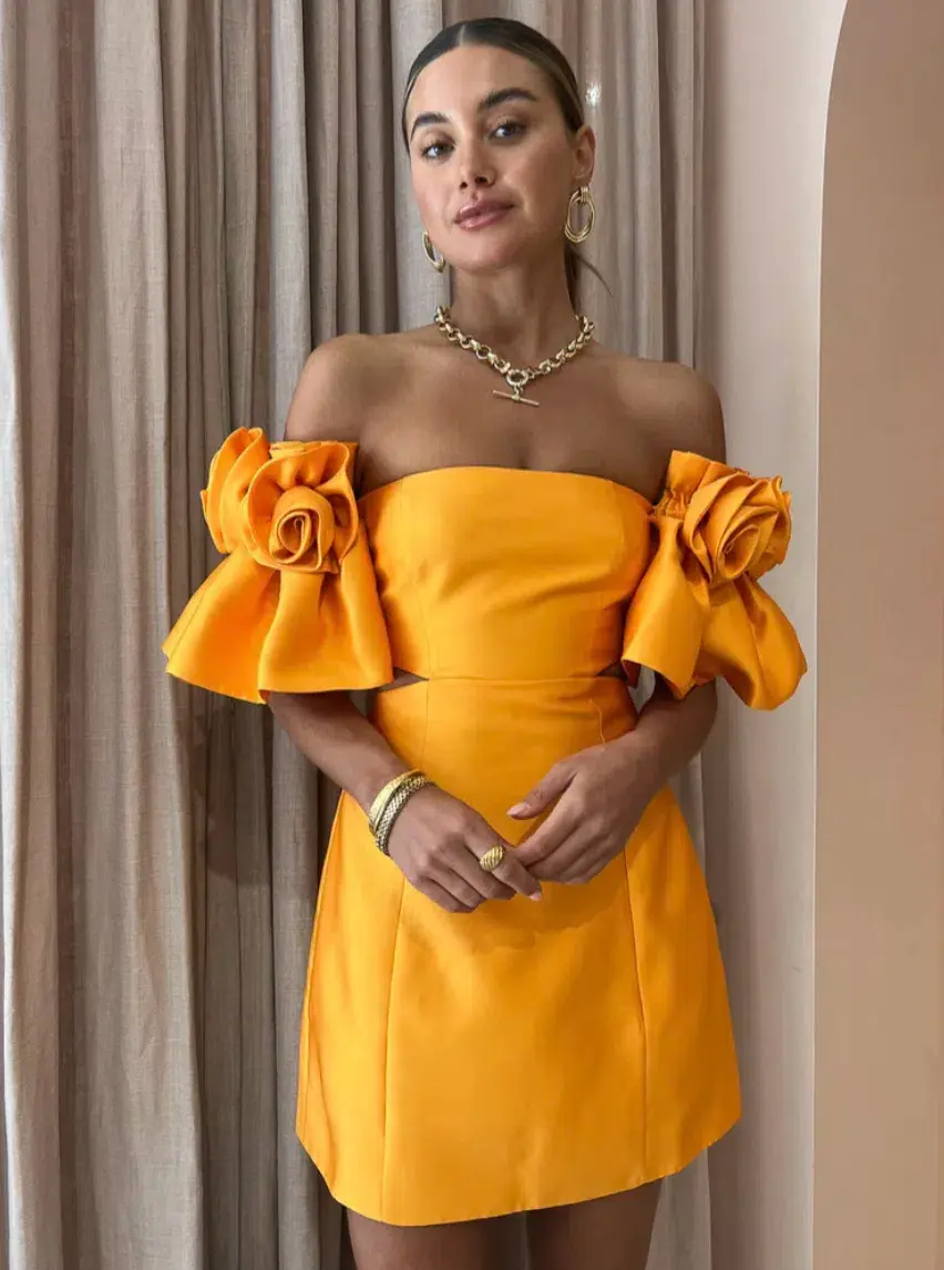 Alemais Macie Rosette Mini Dress in Saffron Size 12 - Image 2