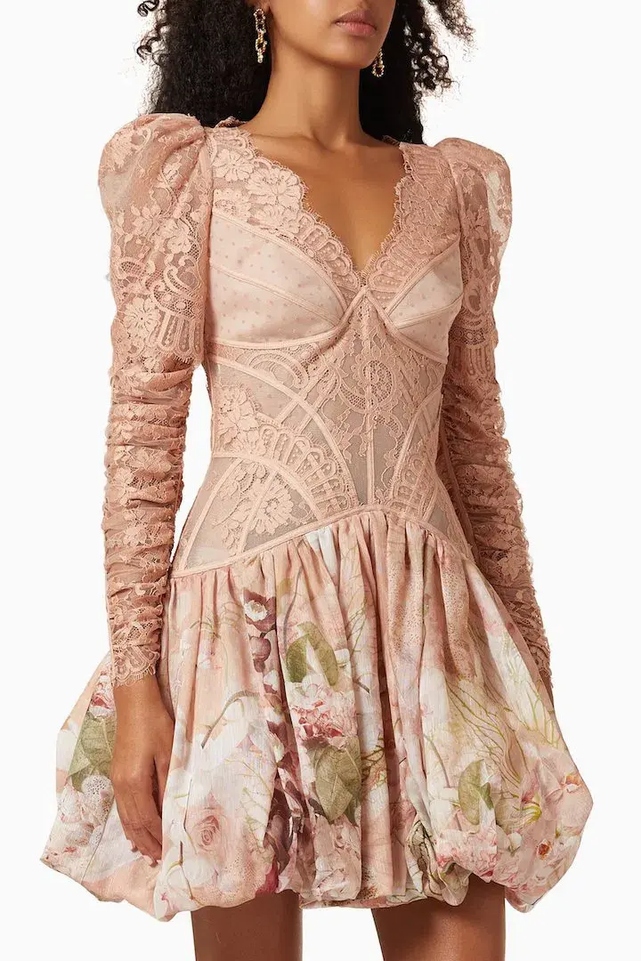 Zimmermann Dancer Lace Mini Dress Blush Garden Floral Size 2 / AU 12 - Image 2