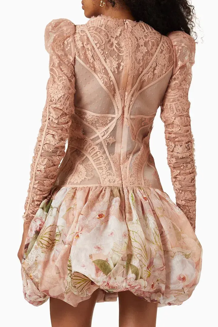 Zimmermann Dancer Lace Mini Dress Blush Garden Floral Size 2 / AU 12 - Image 3
