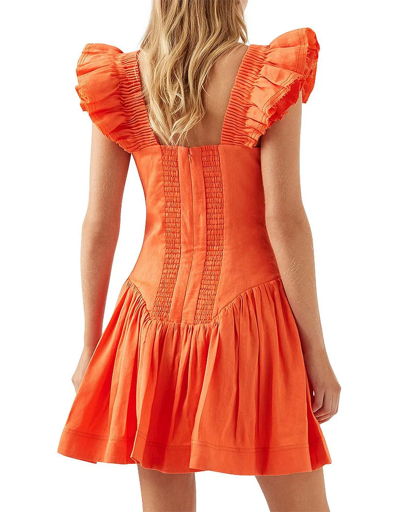 Aje Simone Frill Sleeve Mini Dress Orange Size 8 - Image 2