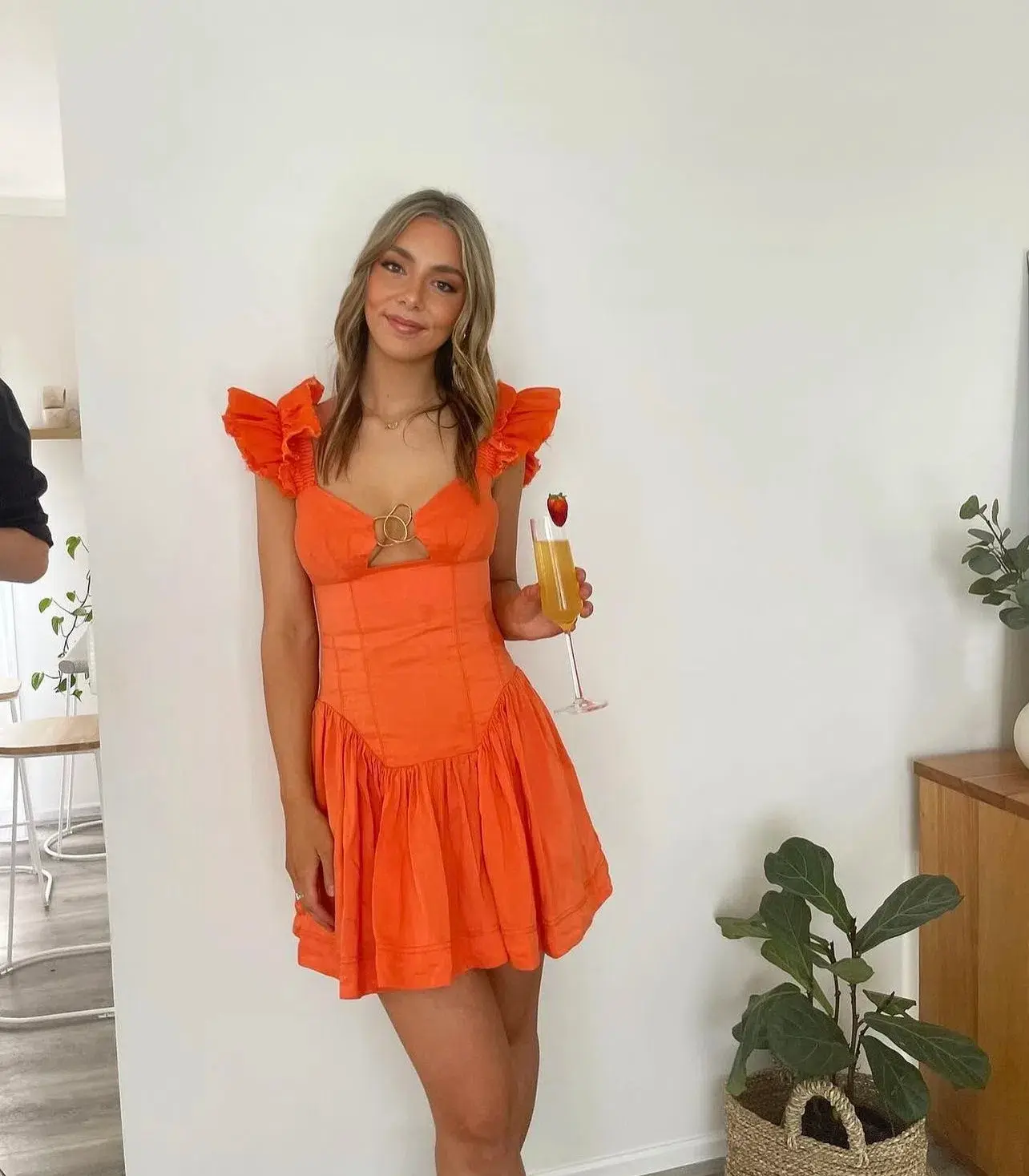 Aje Simone Frill Sleeve Mini Dress Orange Size 8 - Image 3