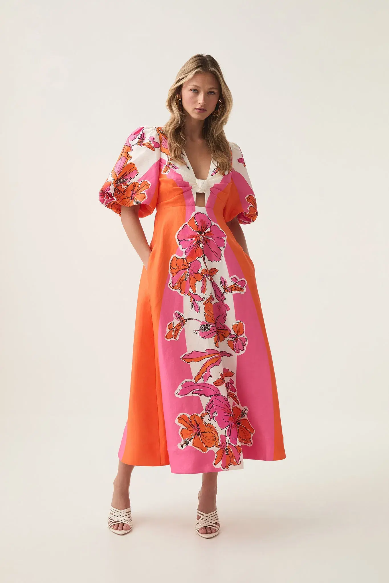 Aje Overflow Knotted Midi Dress Vivid Hibiscus Size 14 - Image 1