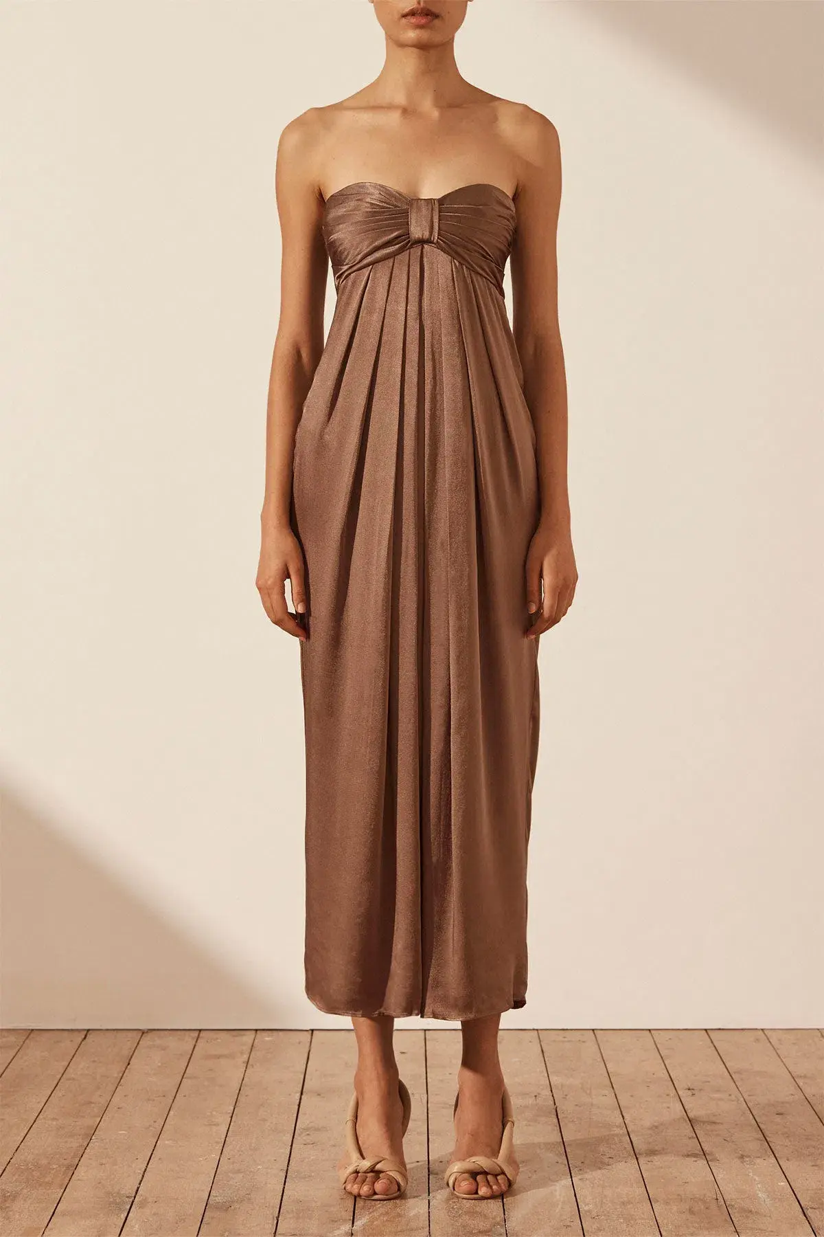 Shona Joy Milo Strapless Knot Midi Dress Cacao Size AU 14 - Image 2