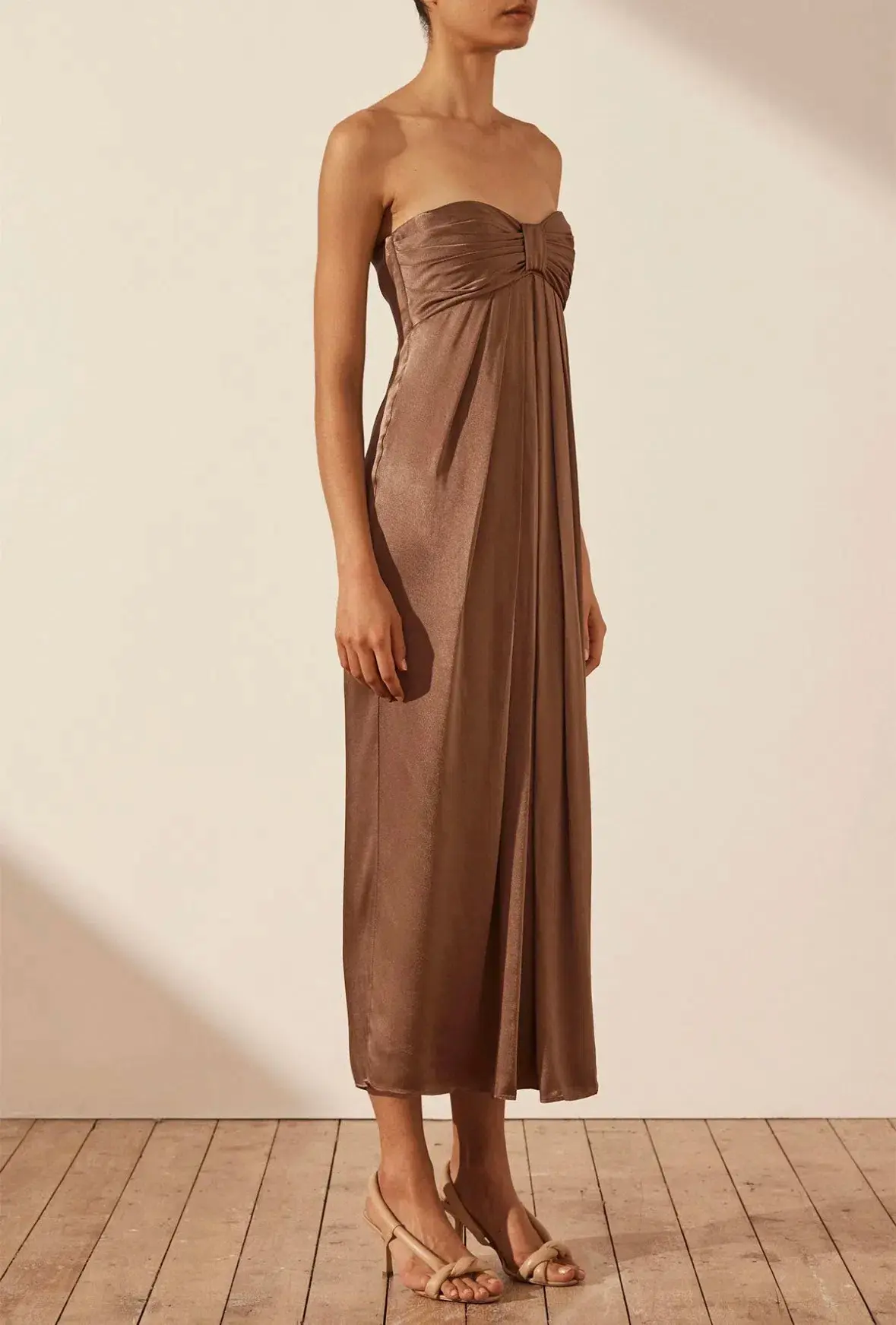 Shona Joy Milo Strapless Knot Midi Dress Cacao Size AU 14 - Image 4