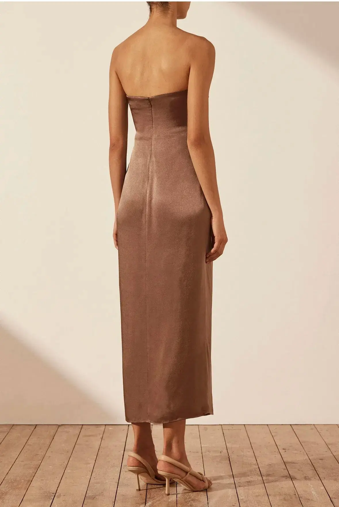 Shona Joy Milo Strapless Knot Midi Dress Cacao Size AU 14 - Image 3