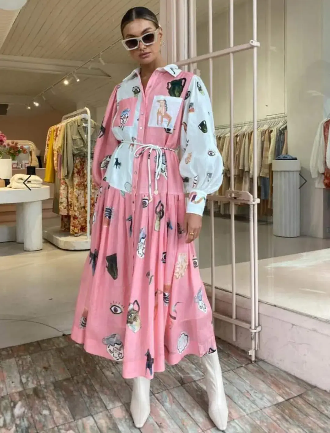 Alemais Cleo Patchwork Shirtdress in Pink Print Size 12 for rent on The Volte - main image