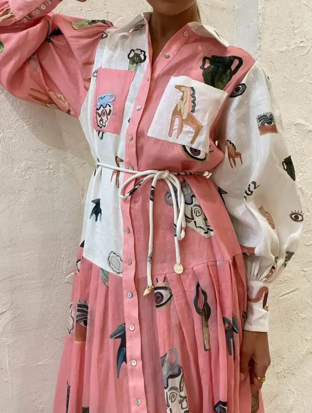 Alemais Cleo Patchwork Shirtdress in Pink Print Size 12 for rent on The Volte - main image