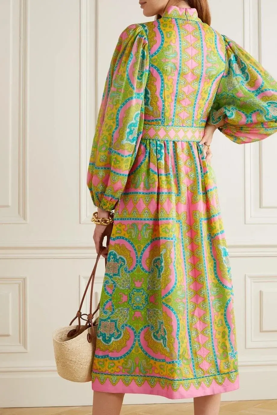 Zimmermann Estelle Buttoned Midi Dress in Pink/Green Paisley Size 4 / AU 16 - Image 3