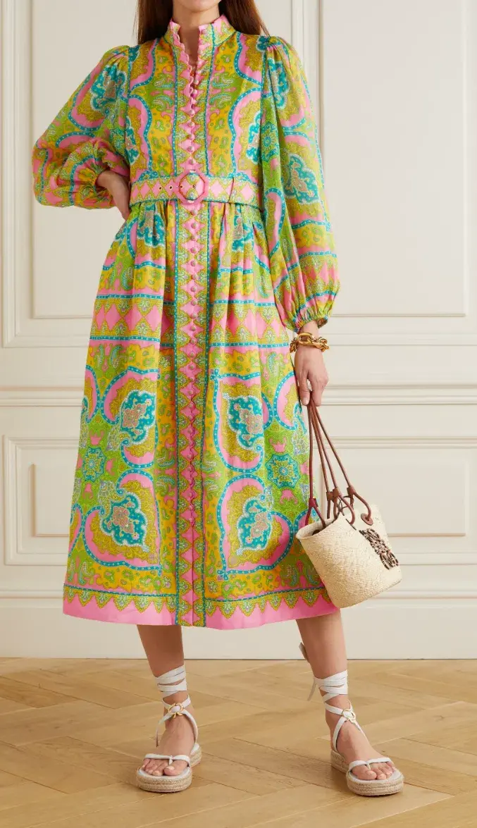 Zimmermann Estelle Buttoned Midi Dress in Pink/Green Paisley Size 4 / AU 16 for rent on The Volte - main image