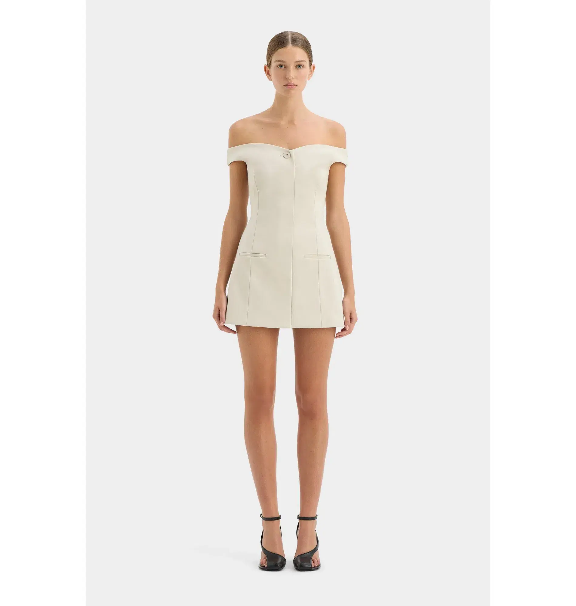 SIR THE LABEL Sandrine Off Shoulder Tailored Mini Dress ECRU Size 0 / AU 6 - Image 1