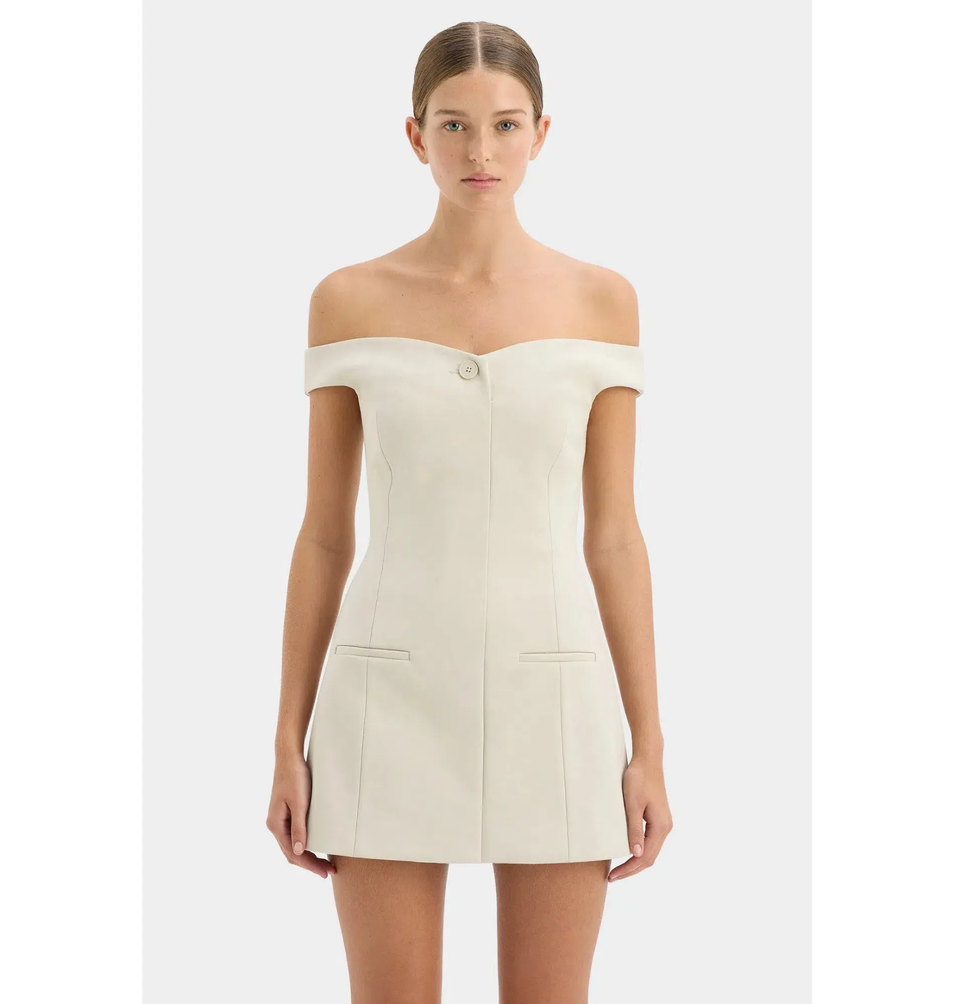 SIR THE LABEL Sandrine Off Shoulder Tailored Mini Dress ECRU Size 0 / AU 6 - Image 3