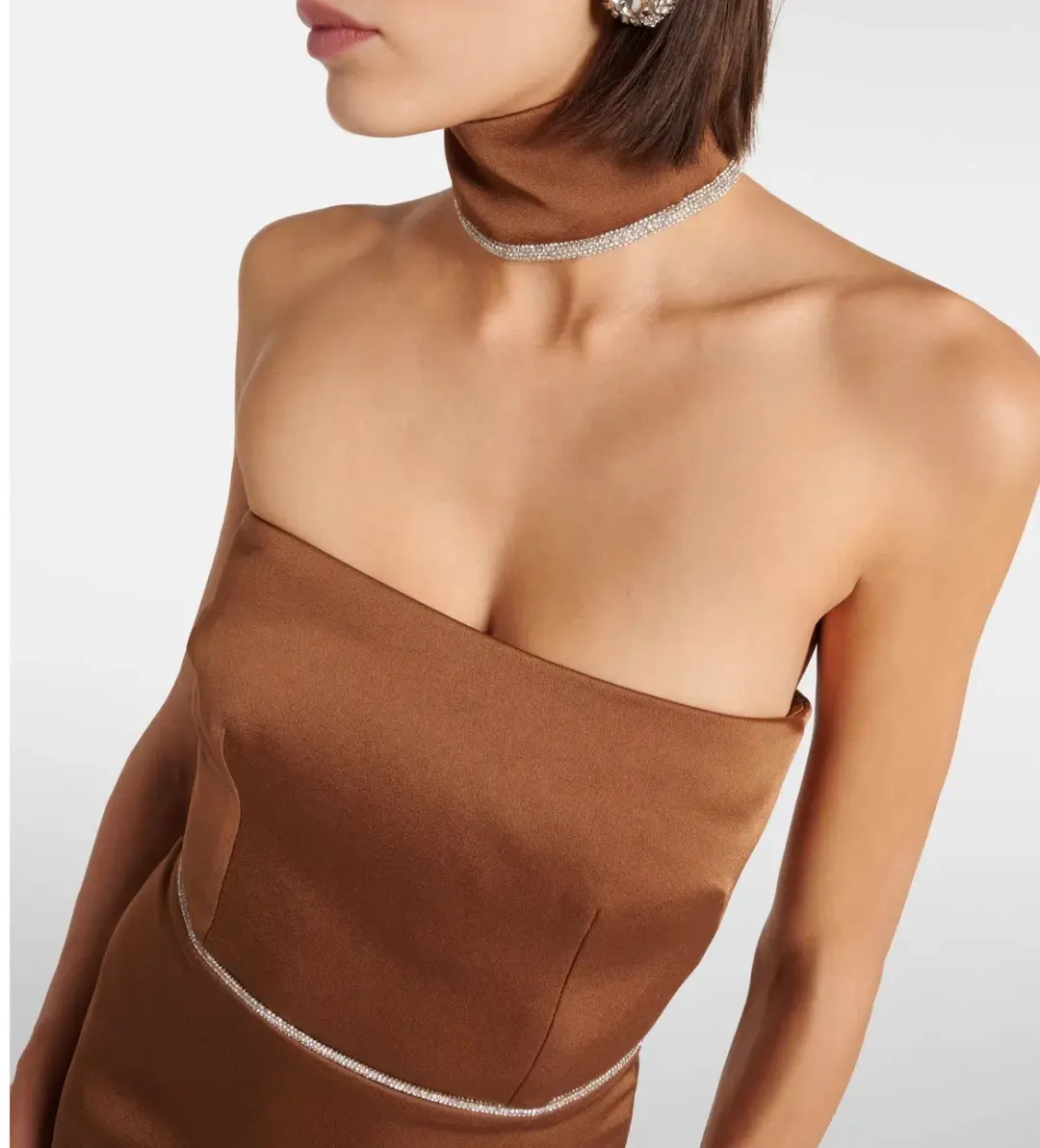 Alex Perry Crystal Embellished Satin Midi Dress Iron Size AU 10 for rent on The Volte - main image