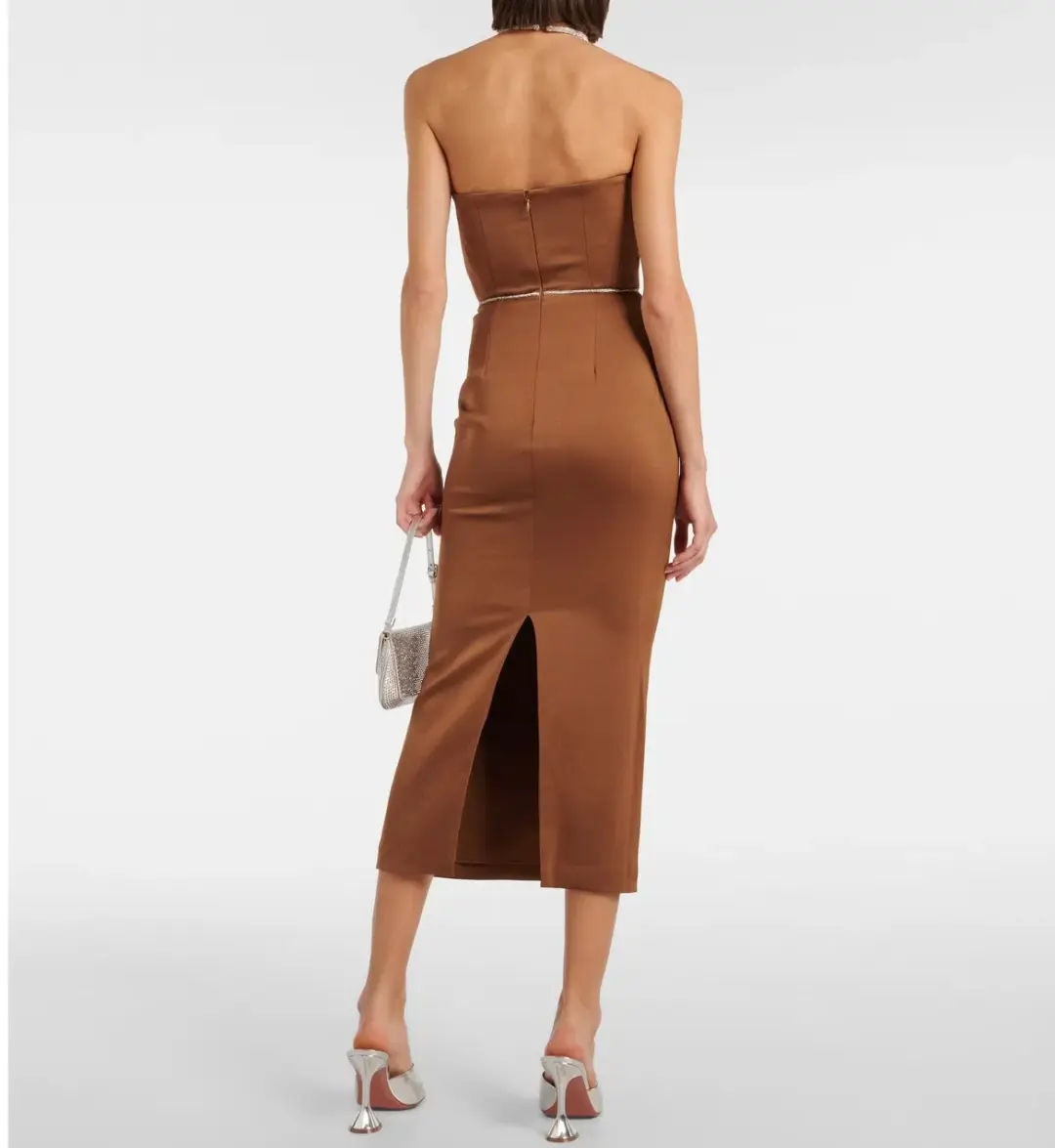 Alex Perry Crystal Embellished Satin Midi Dress Iron Size AU 10 for rent on The Volte - main image