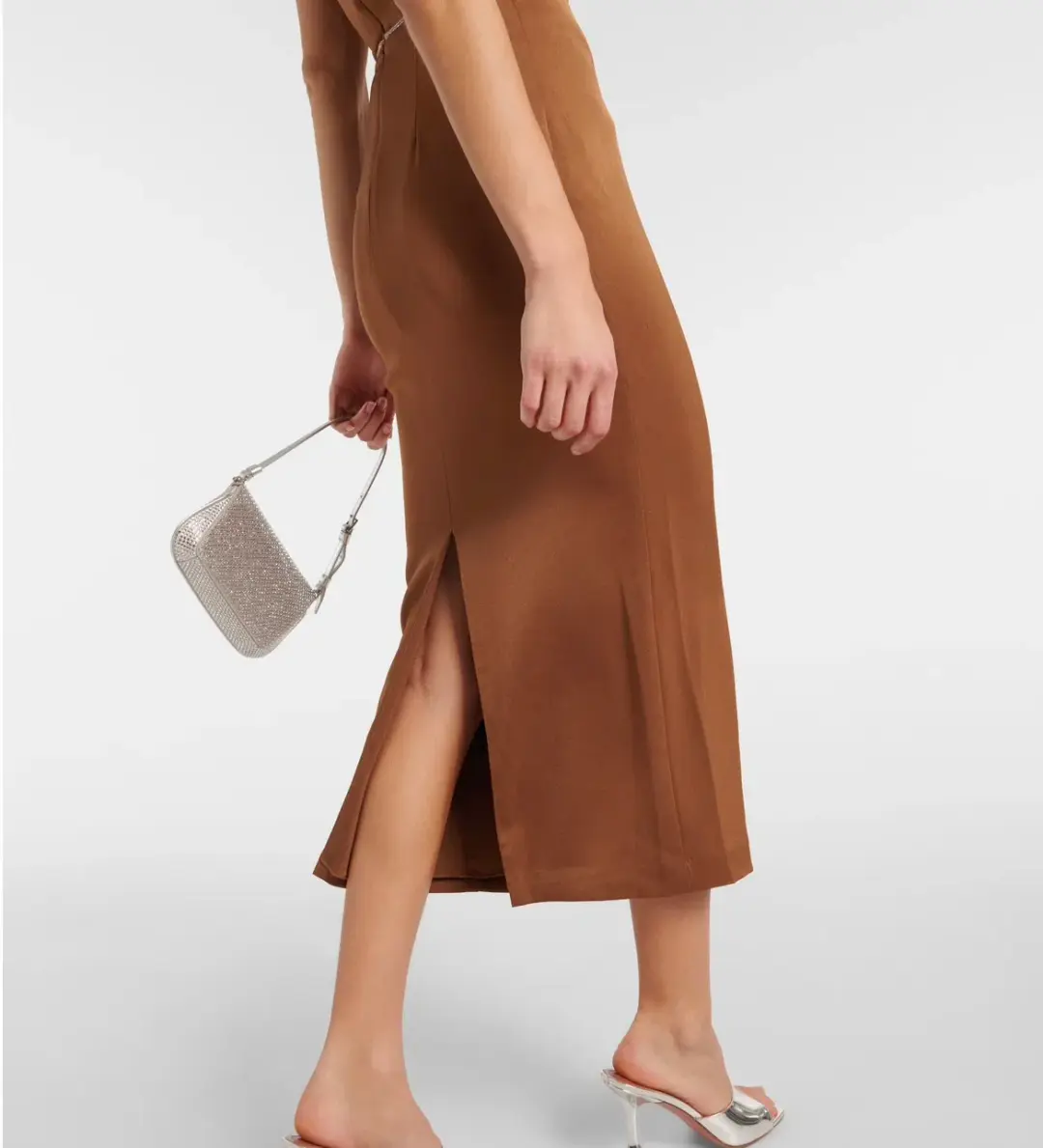 Alex Perry Crystal Embellished Satin Midi Dress Iron Size AU 10 for rent on The Volte - main image