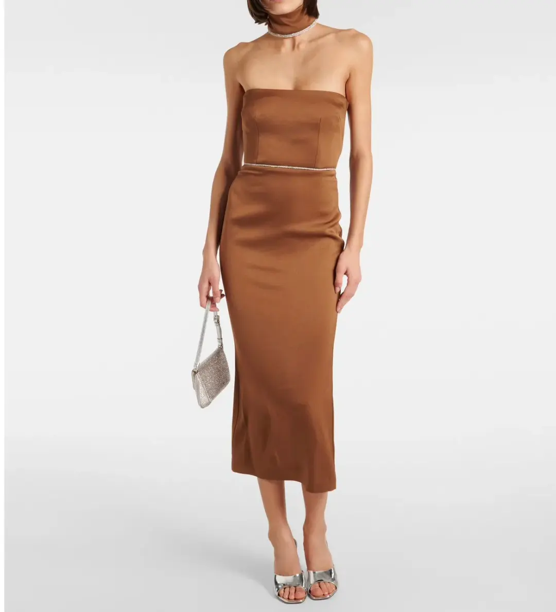 Alex Perry Crystal Embellished Satin Midi Dress Iron Size AU 10 for rent on The Volte - main image