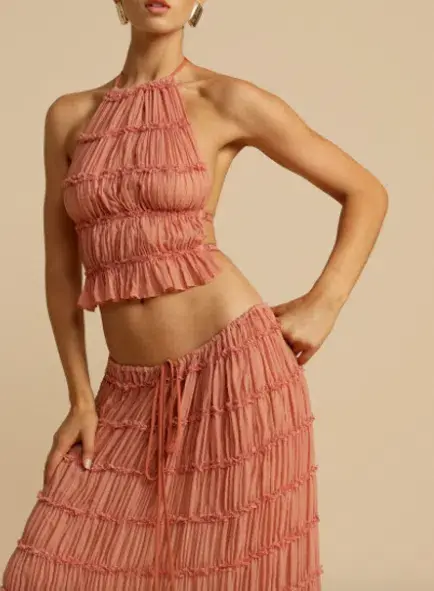 Arcina Ori Juliette Sleeveless Halter Top and Maxi Skirt Set Peach Size Small / AU 8  - Image 3