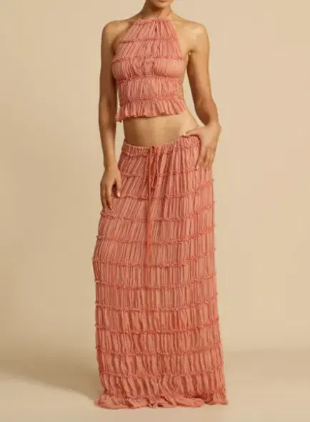 Arcina Ori Juliette Sleeveless Halter Top and Maxi Skirt Set Peach Size Small / AU 8  - Image 1