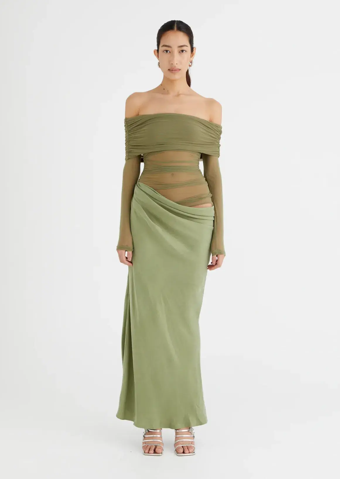 Benni Yasmin Off-shoulder Maxi Dress Pistachio Size AU 8 - Image 1
