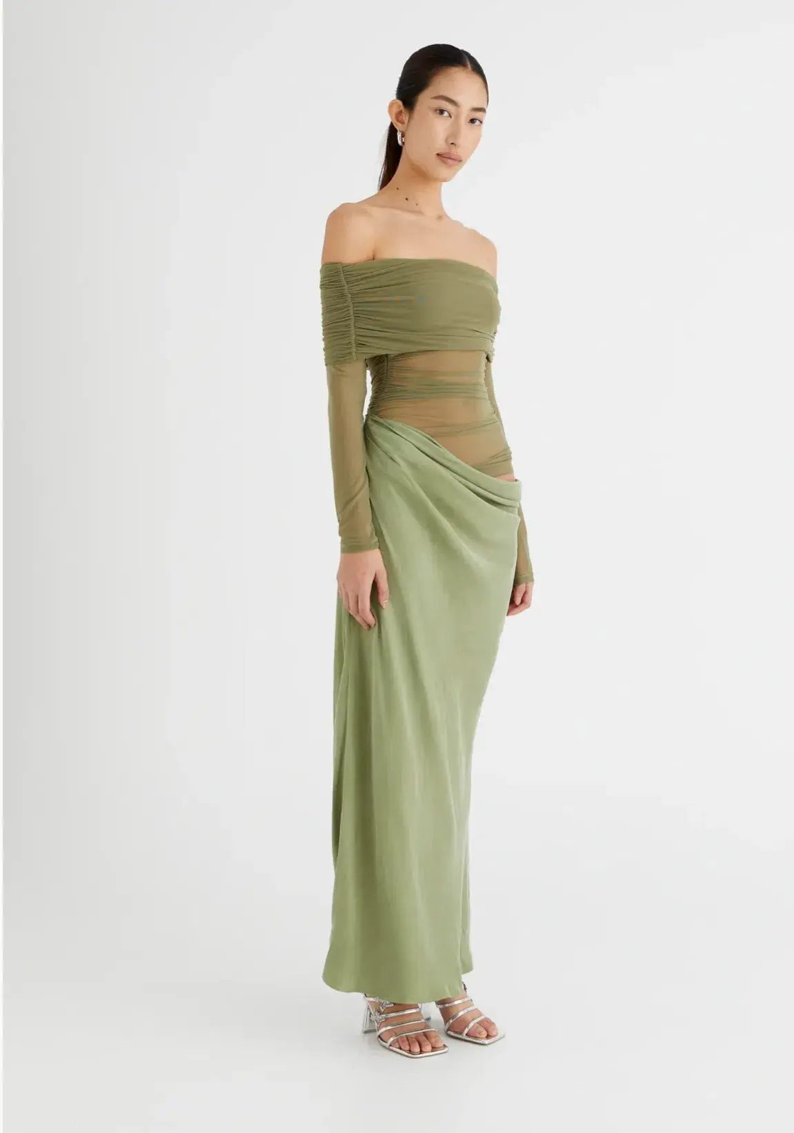 Benni Yasmin Off-shoulder Maxi Dress Pistachio Size AU 8 - Image 2