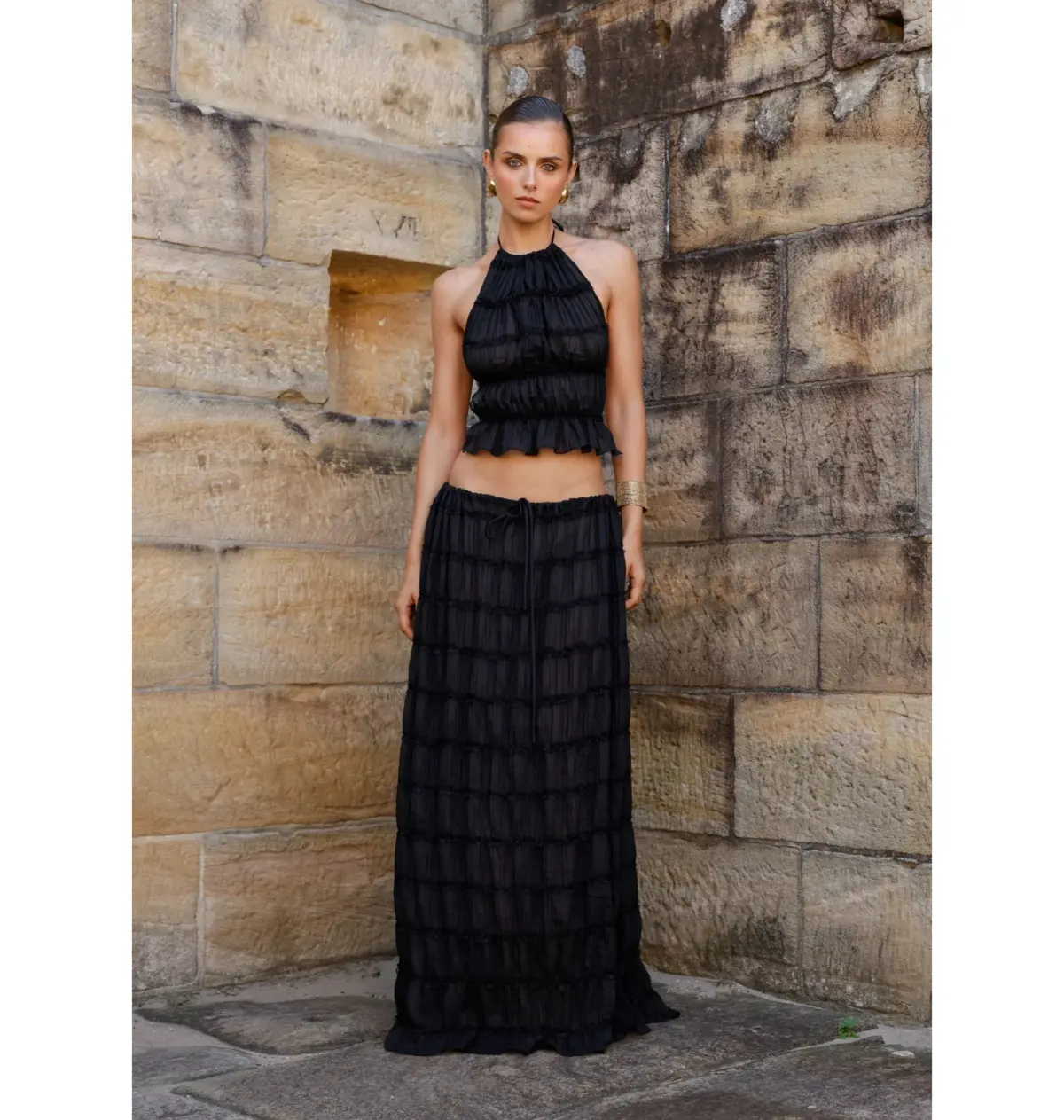 Arcina Ori Juliette Halter Top and Maxi Skirt Set in Black Size Small / AU 8 - Image 1