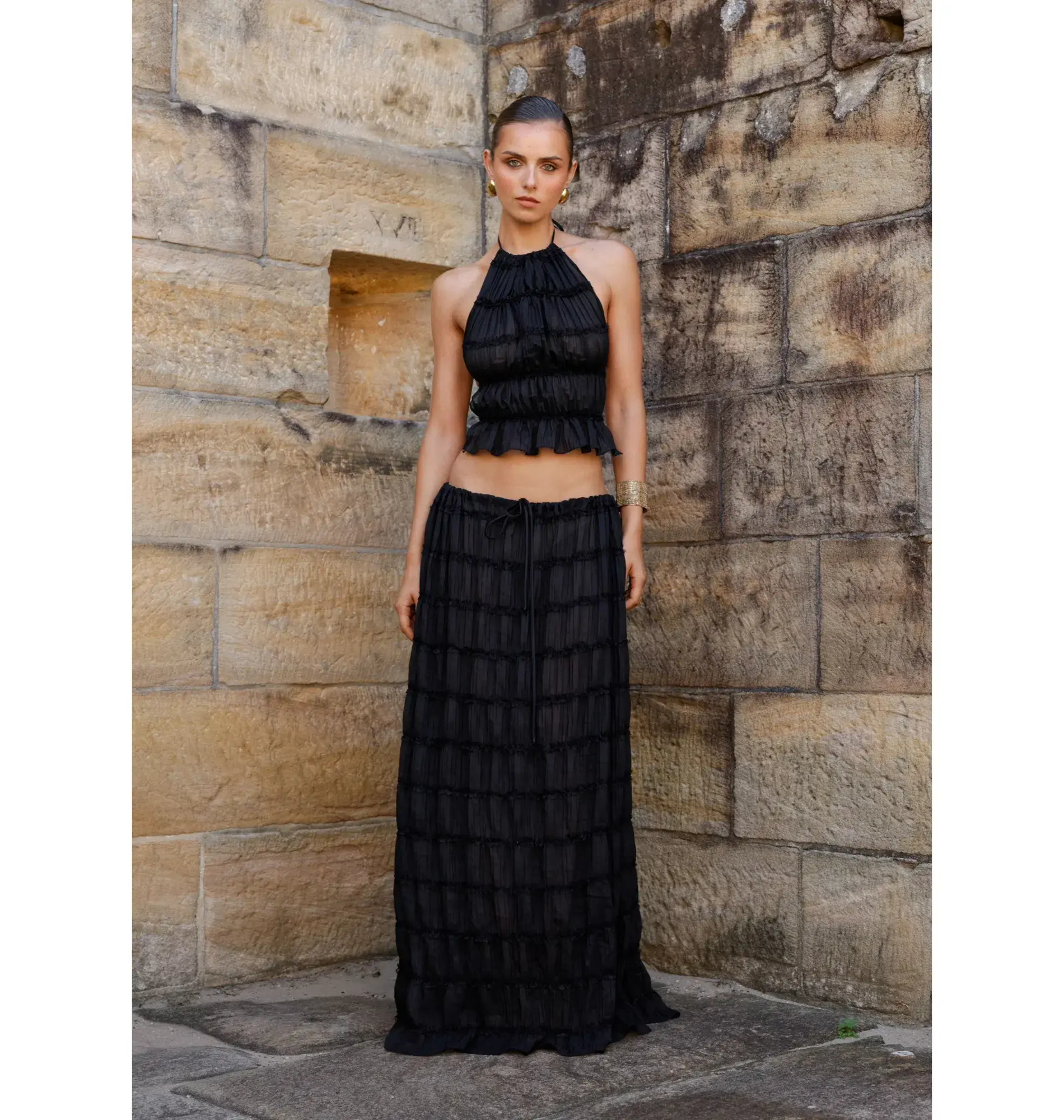 Arcina Ori Juliette Halter Top and Maxi Skirt Set in Black Size Small / AU 8 - Image 1