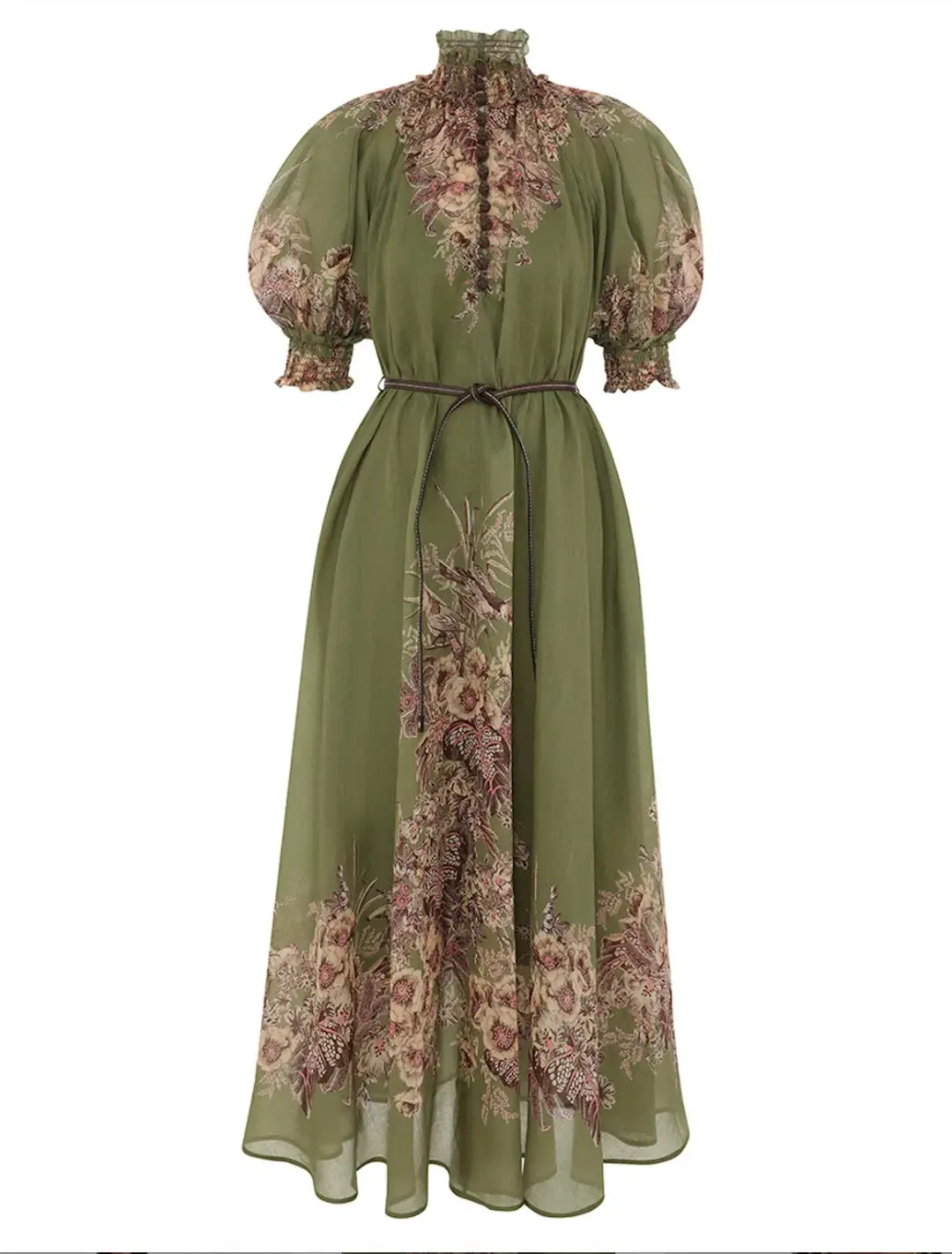 Zimmermann Ottie Swing Maxi Dress Khaki Floral Size 2/Au 12  for rent on The Volte - main image