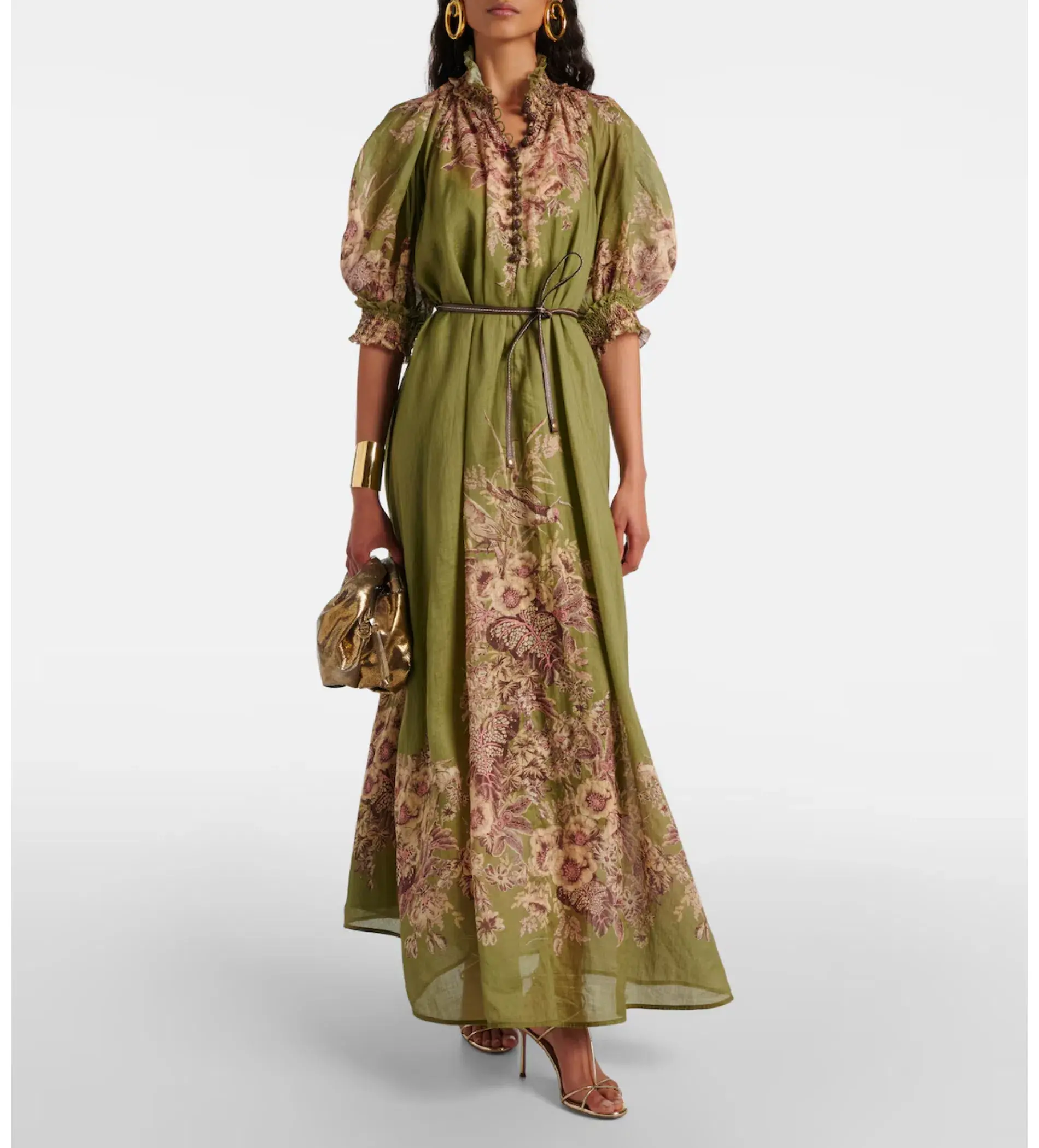 Zimmermann Ottie Swing Maxi Dress Khaki Floral Size 2/Au 12  - Image 1