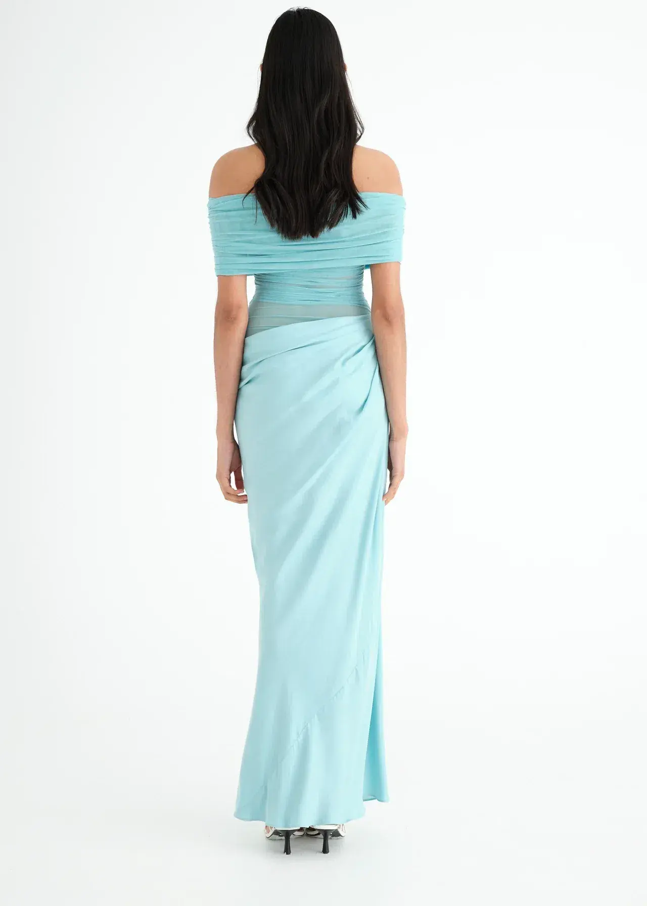 Benni Nico Off Shoulder Maxi Dress Aquamarine Size 8 - Image 4