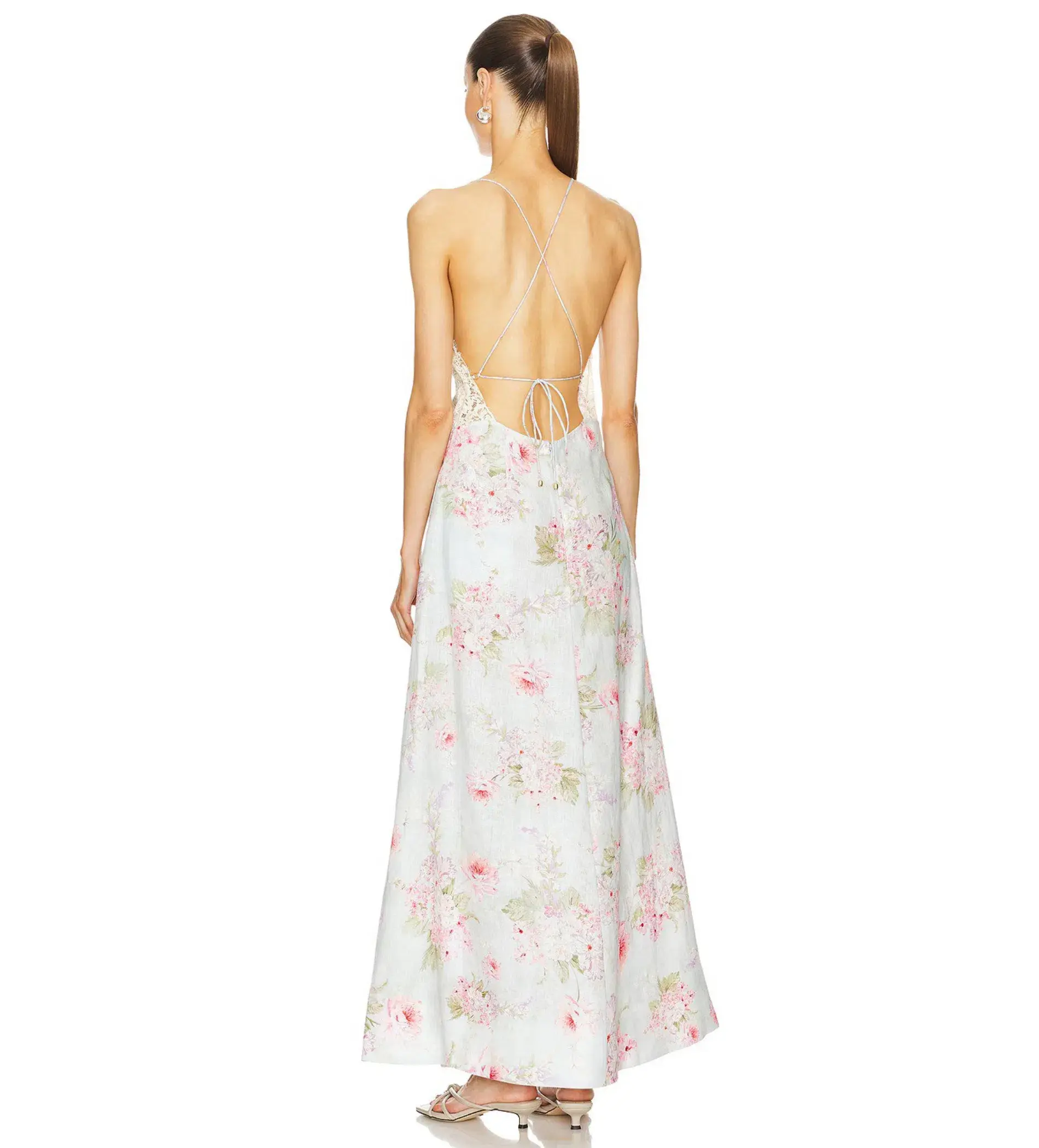 Zimmermann The Halliday A-line Midi Dress in Blue Watercolour Floral Size 1/Au 10  - Image 2