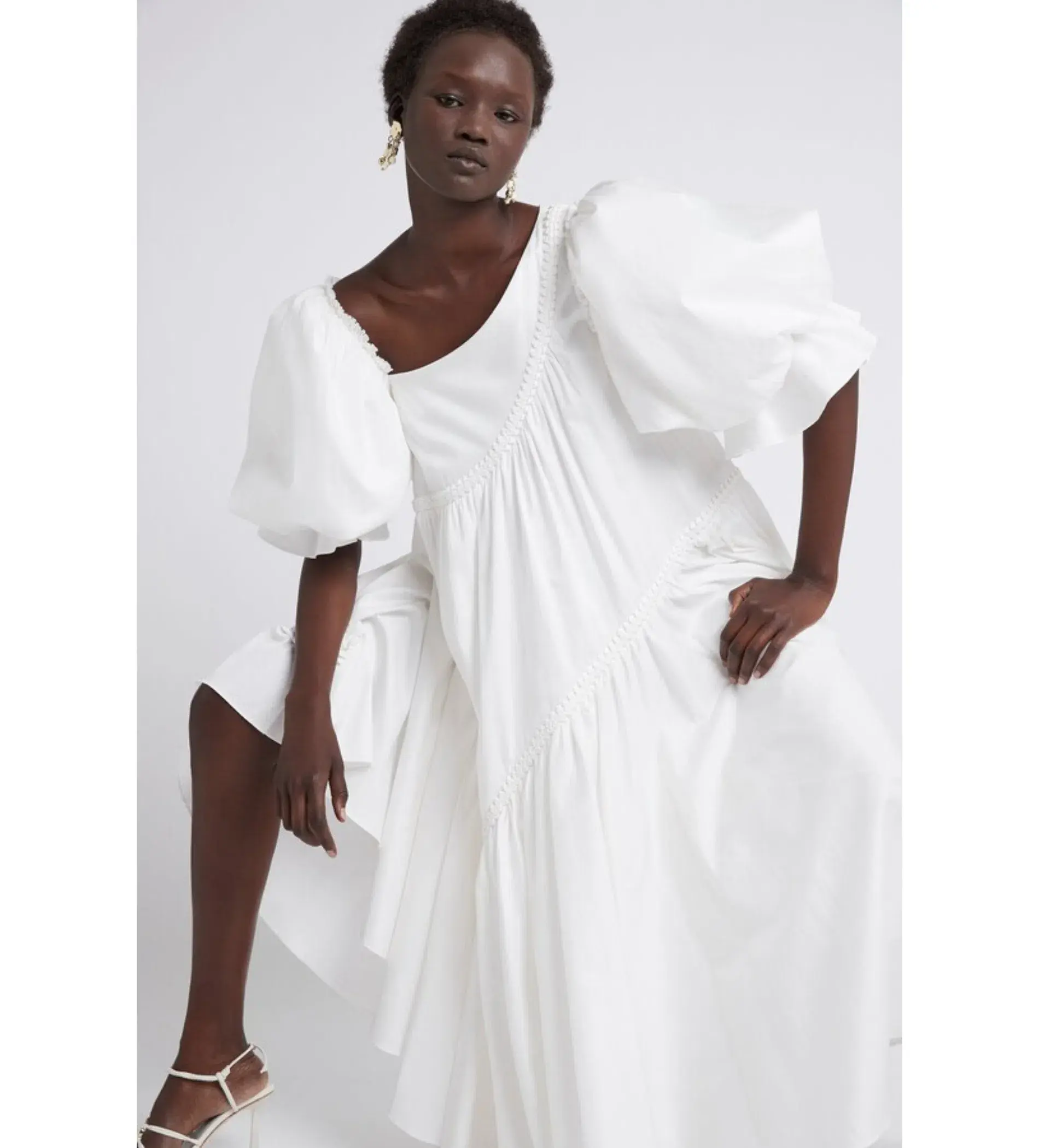 Aje Casabianca Braided Puff sleeve Midi Dress White Size 14  - Image 1