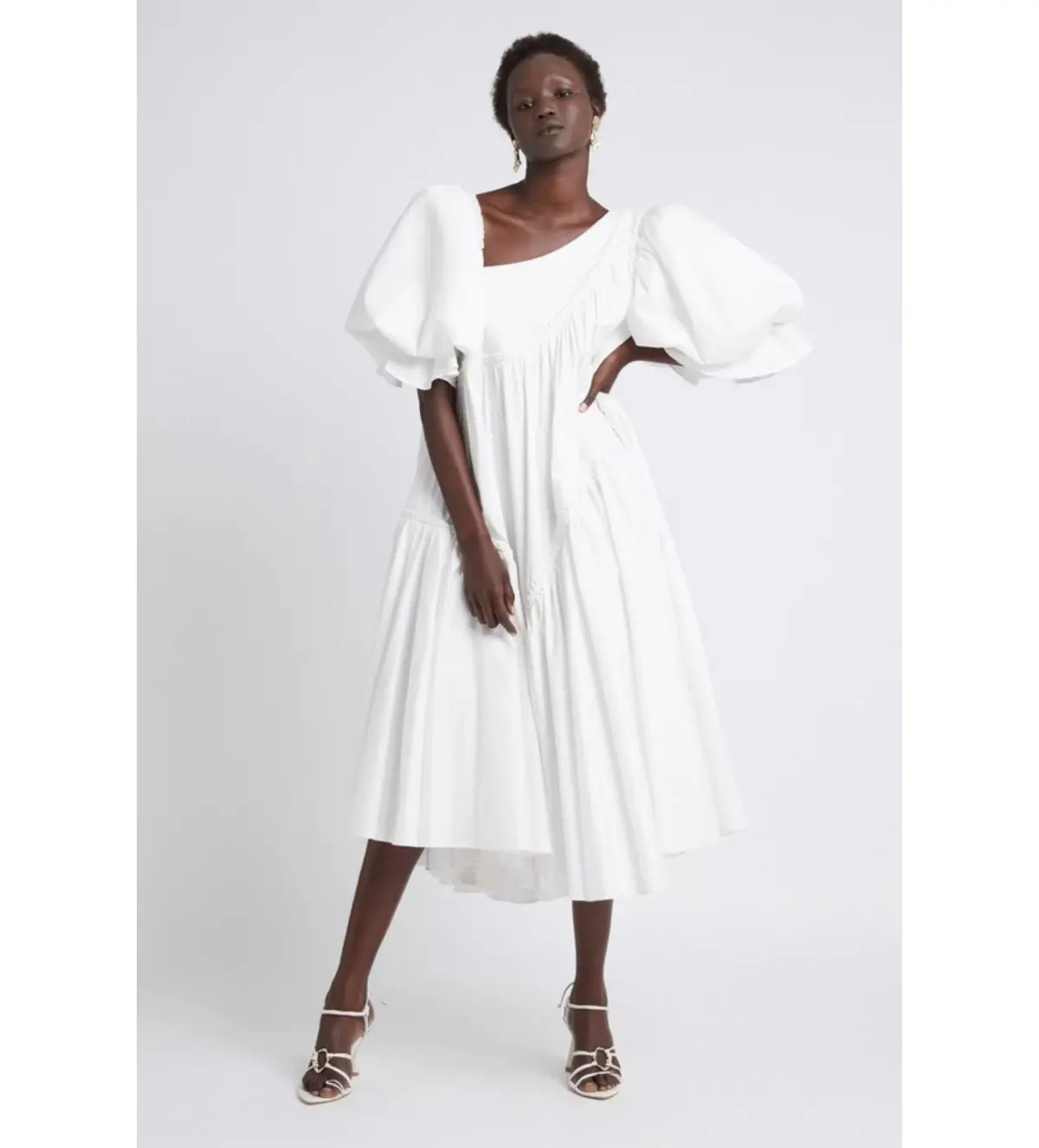 Aje Casabianca Braided Puff sleeve Midi Dress White Size 14  - Image 2