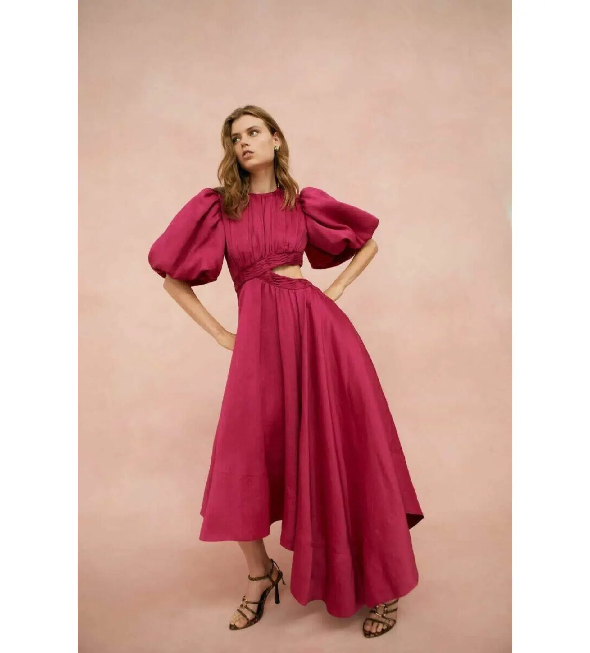 Aje Tidal Tucked Cut Out Midi Dress Pink Size AU 14/ XL - Image 1