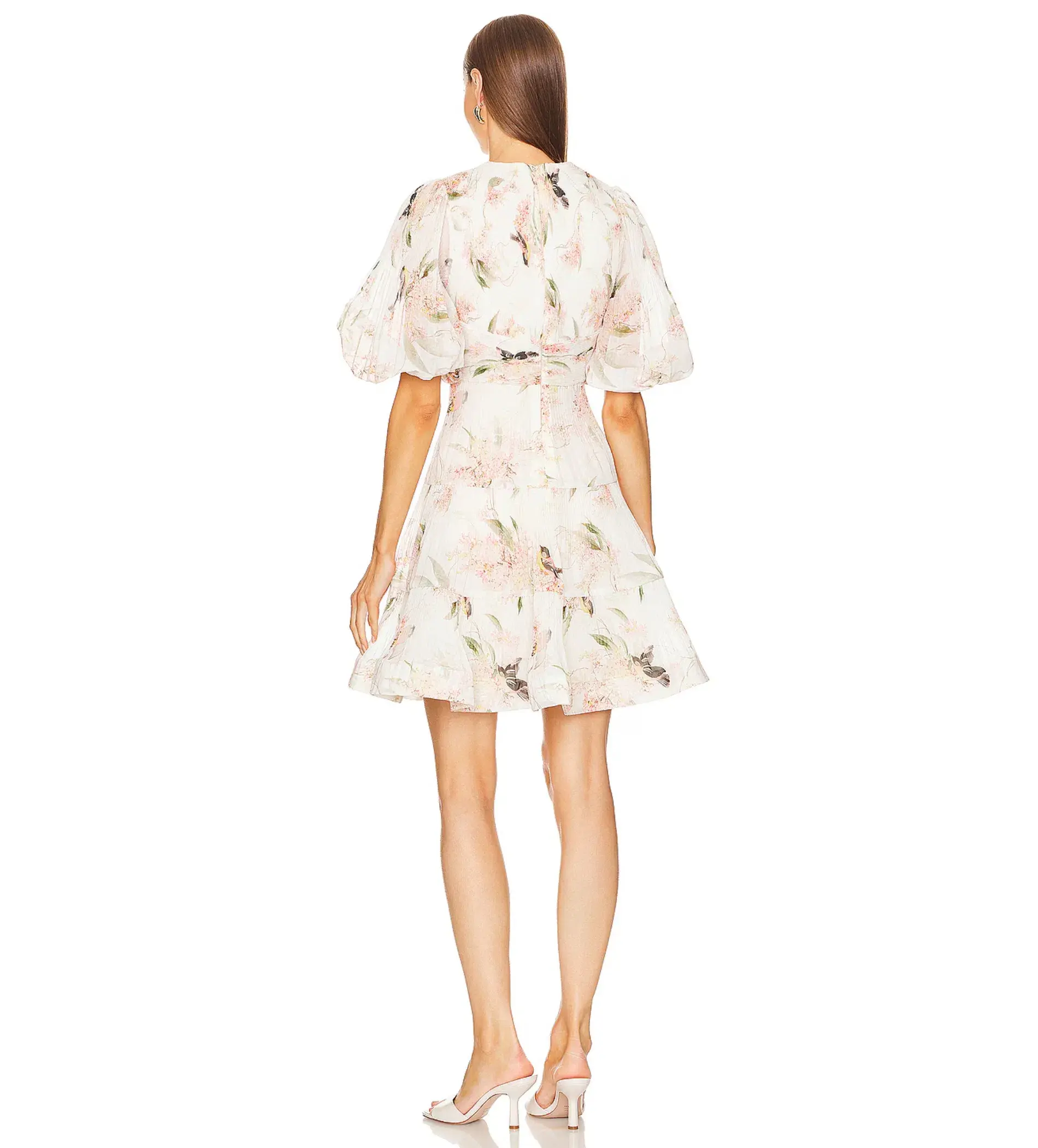 Zimmermann Pleated Mini Dress Coral Bird Print Size 2/ AU 12 - Image 2