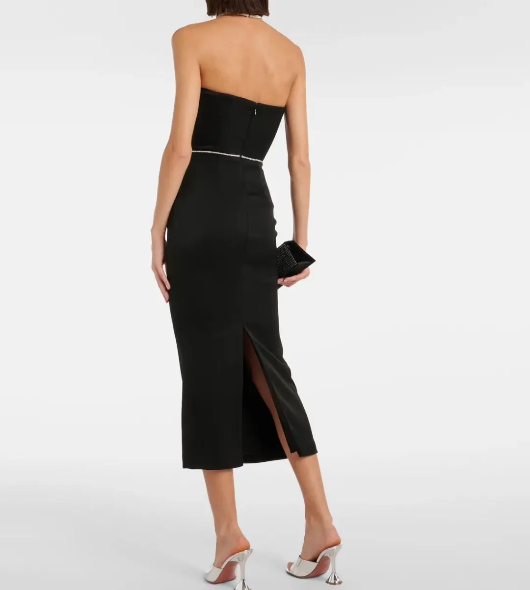 Alex Perry Crystal-embellished Satin Midi Dress Black Size 8 for rent on The Volte - main image