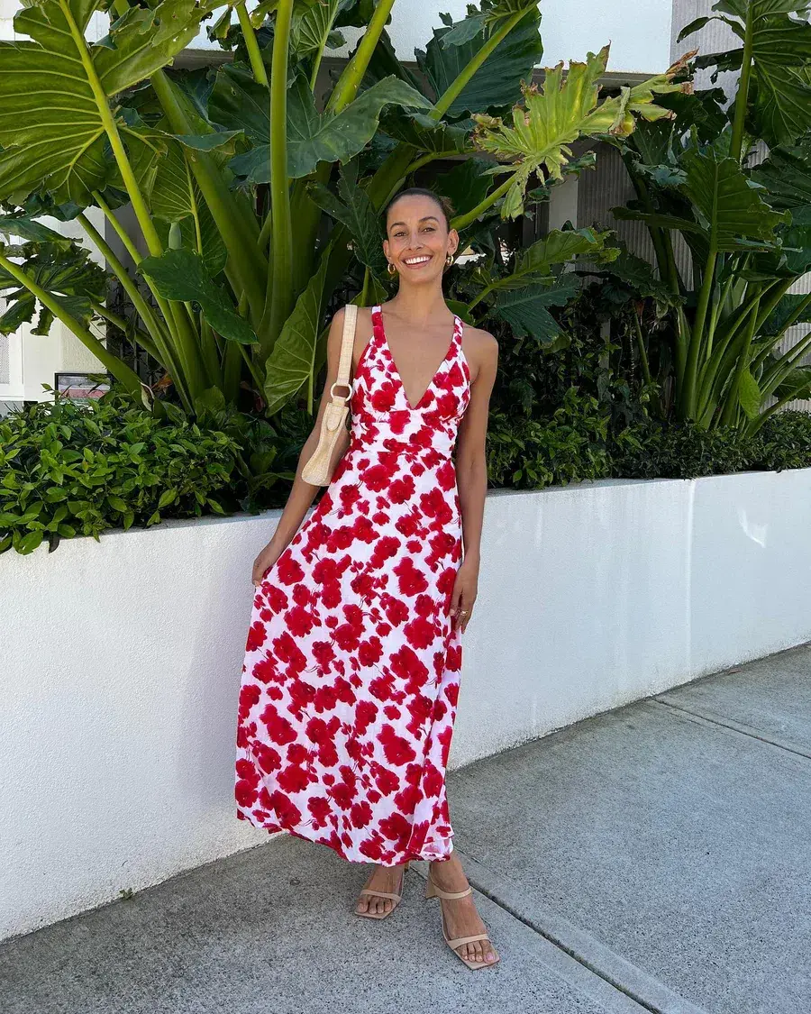 Kookai Bonita Vee Maxi Dress Red Floral Size 38 / AU 10 - Image 2