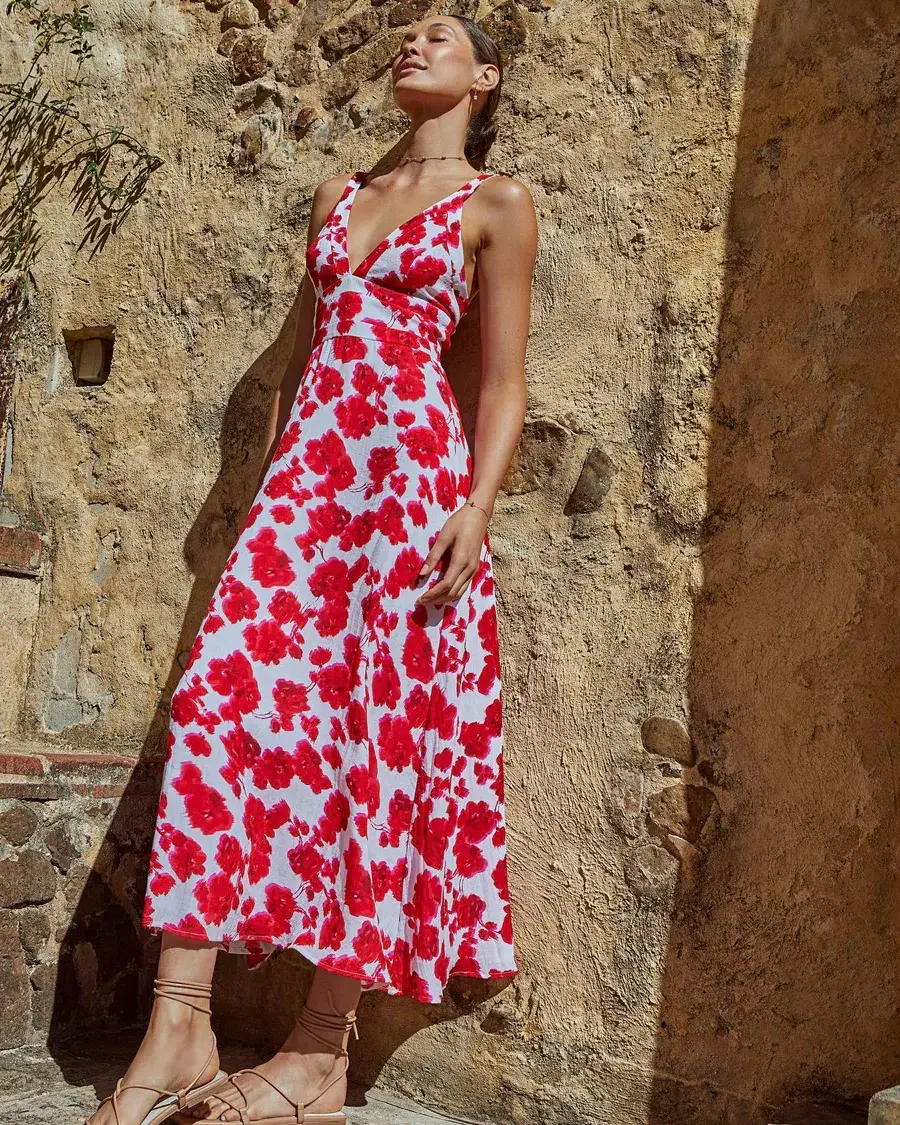 Kookai Bonita Vee Maxi Dress Red Floral Size 38 / AU 10 - Image 5