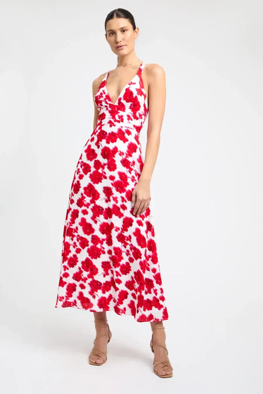 Kookai Bonita Vee Maxi Dress Red Floral Size 38 / AU 10 - Image 4