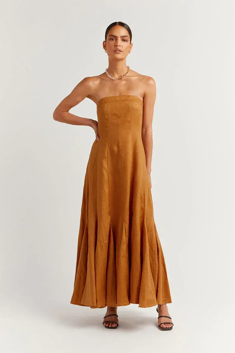 Dissh Rocky Linen Maxi Dress Tangerine Size S / AU 8 for rent on The Volte - main image