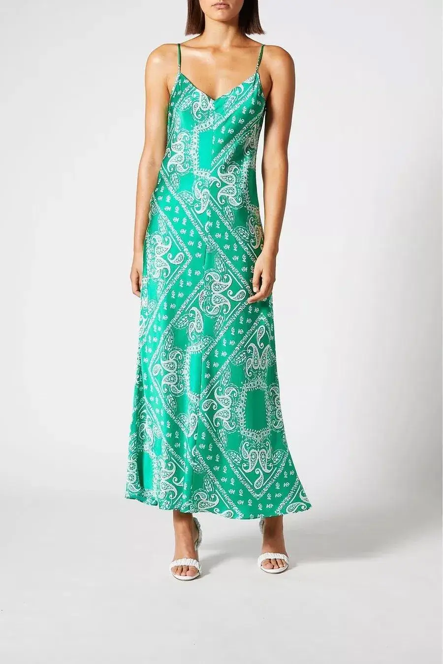 Scanlan Theodore Silk Paisley Long Slip Dress Green Size 8 - Image 1