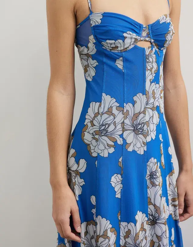 Lover Cleo Bustier Mesh Maxi Dress Blue Floral Size 10 - Image 2