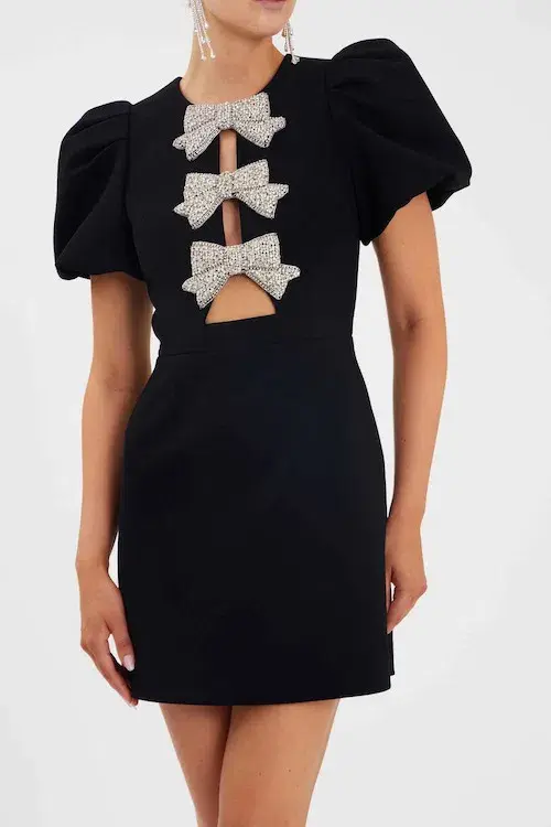 Rebecca Vallance Juliana Puff Sleeve Mini Dress Black Size 12 - Image 4