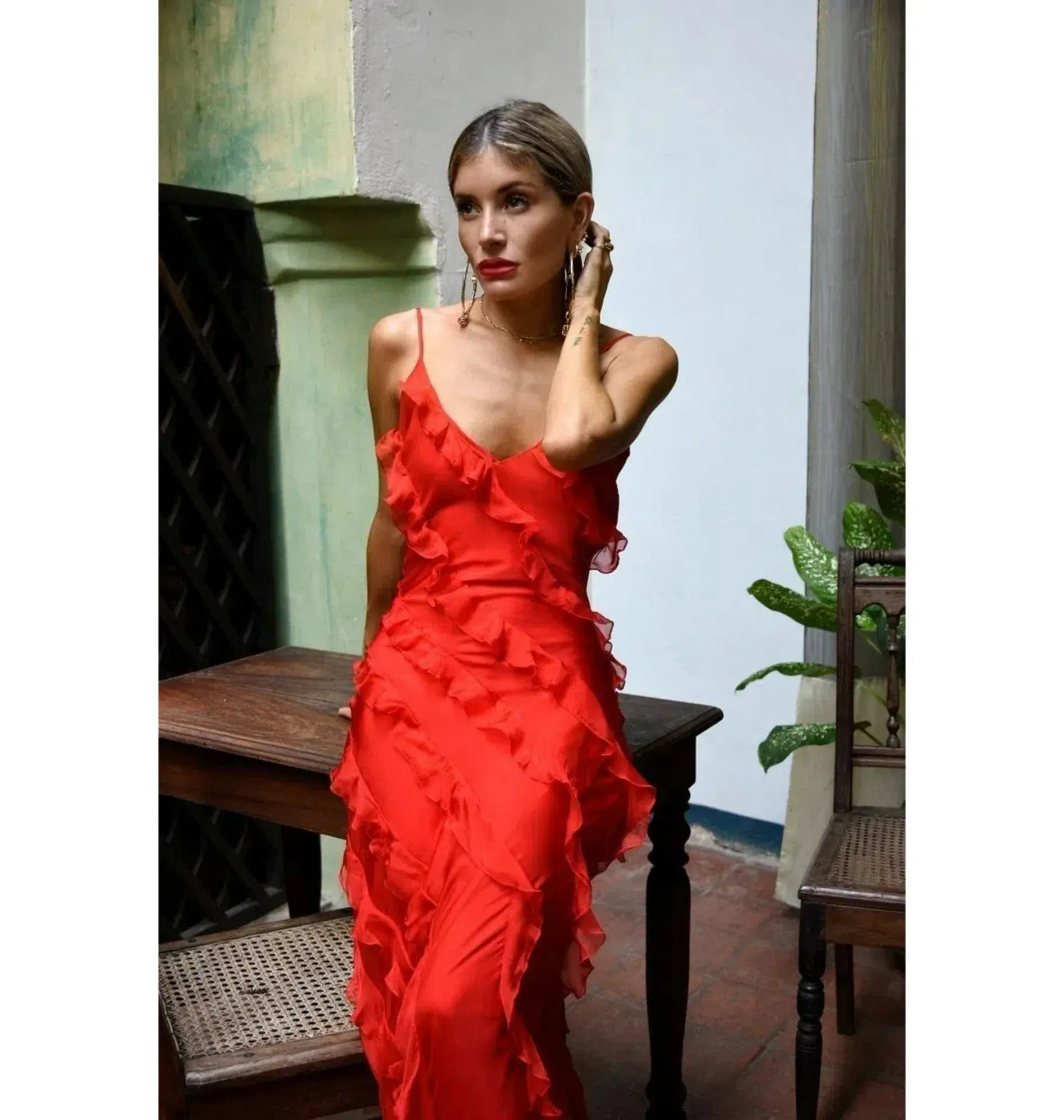 Rat & Boa Cecelia Ruffle Maxi Dress Red Size M / AU 10 - Image 4