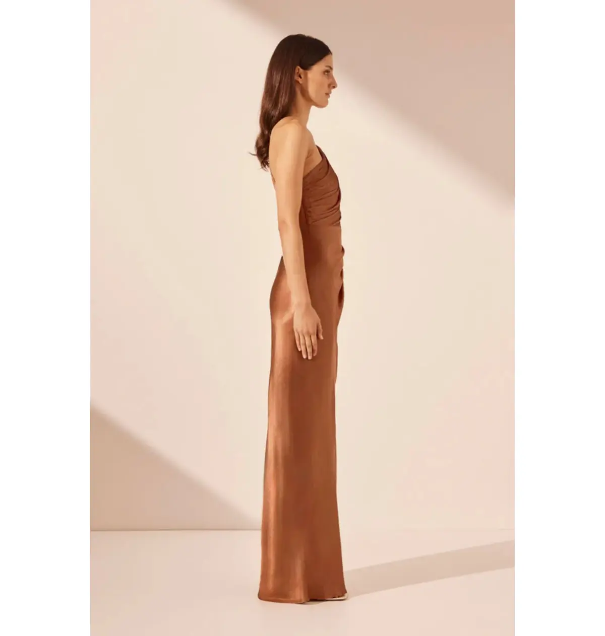 Shona Joy La Lune Asymmetrical Gathered Maxi Dress Almond Size AU 10 - Image 4