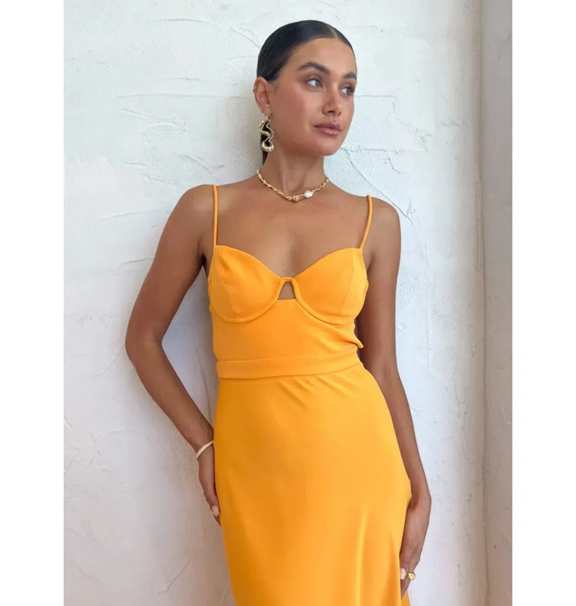By Johnny Callia Wire Midi Dress In Apricot Orange Size AU 12 - Image 3