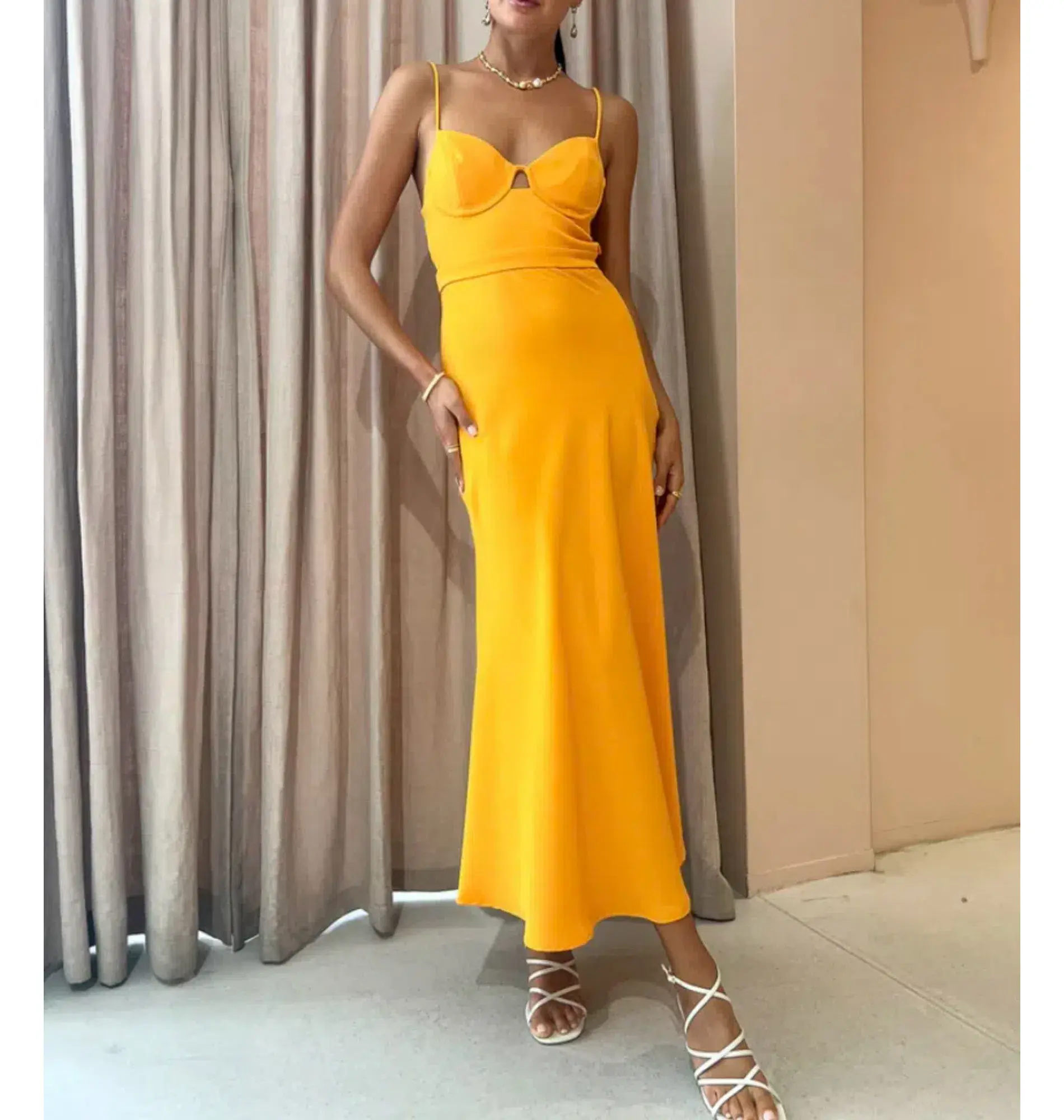 By Johnny Callia Wire Midi Dress In Apricot Orange Size AU 12 - Image 1